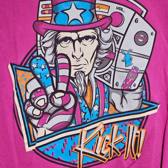 Sweet Radical Girls T-Shirt Size Large Fuchsia Graphic Kick It Uncle Sam Design - Picture 3 of 5